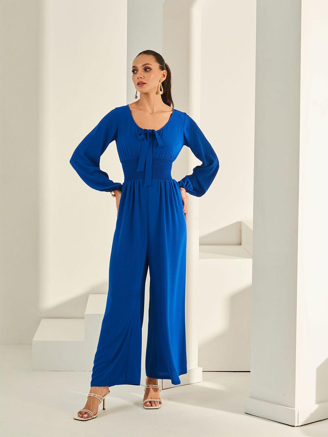 by the bay round neck smocked basic jumpsuit