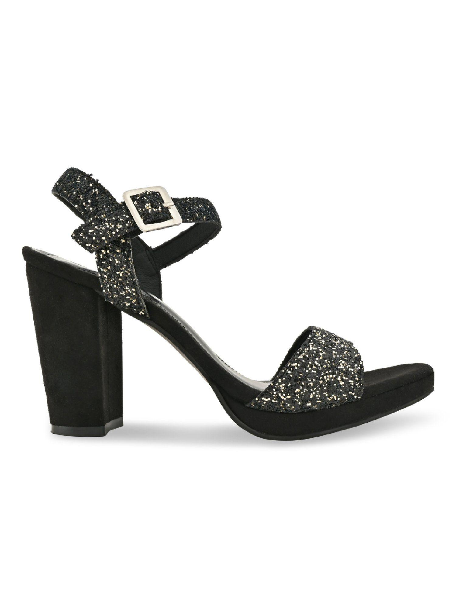 by regal black women shimmer high block heel sandals