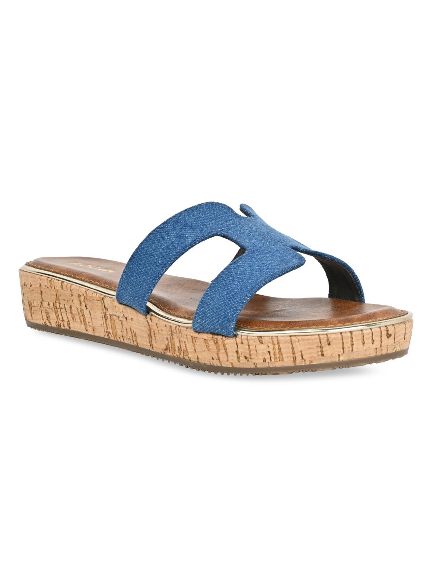 by regal denim blue women textured slip on sandals