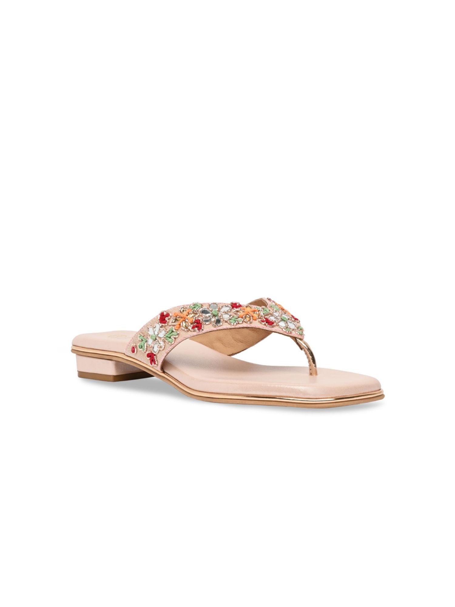 by regal rose gold women embroidered flat sandals