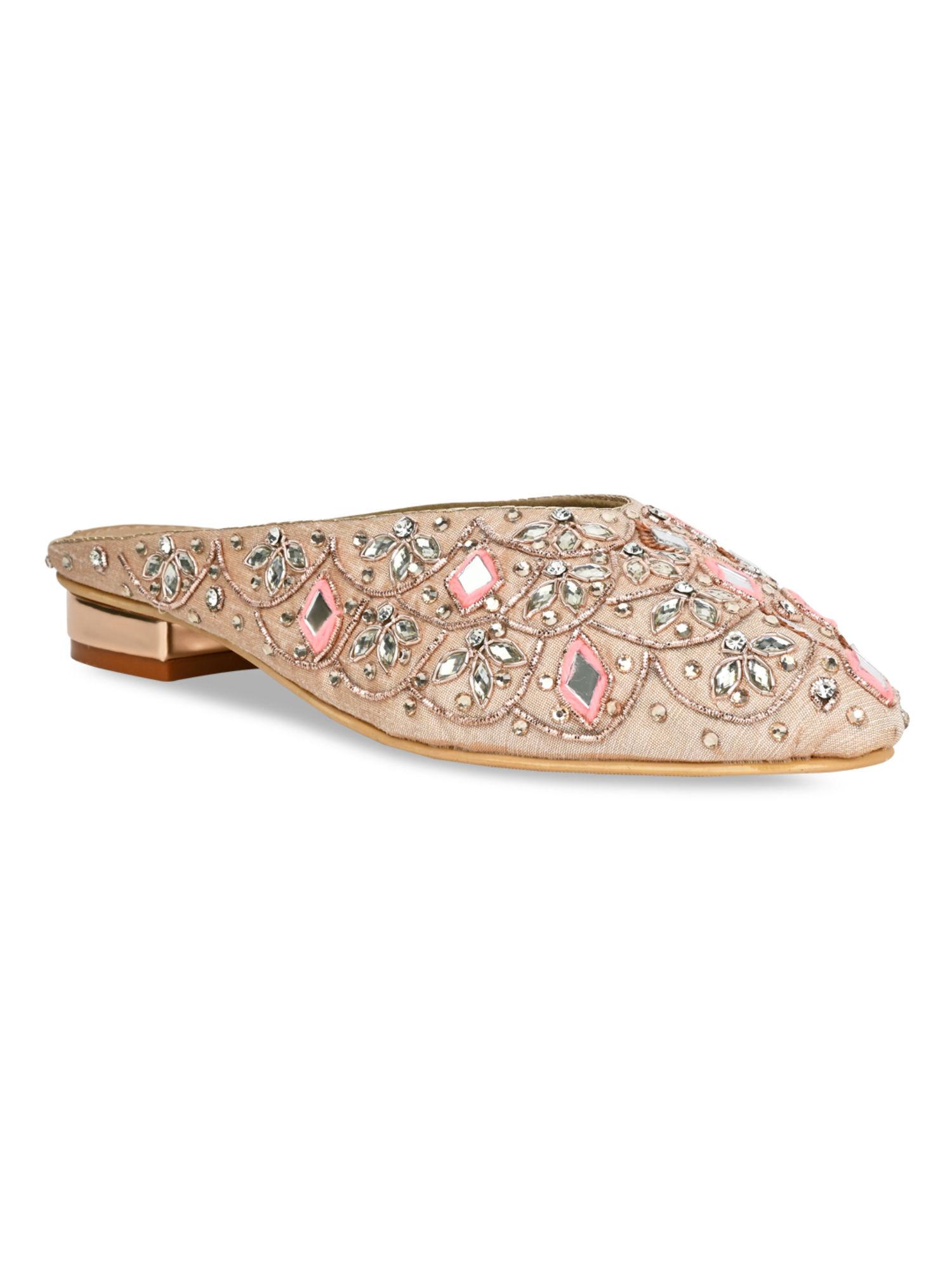 by regal rose gold women mirror work jeweled mules