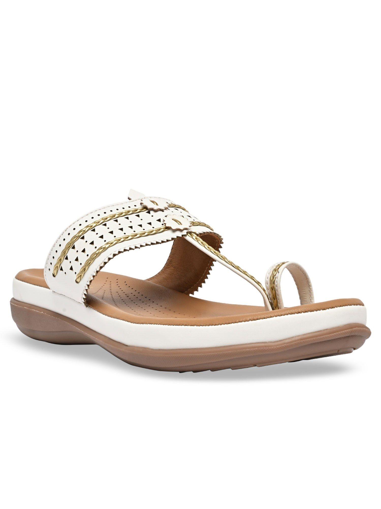 by regal white women kolhapuri flat comfort sandals