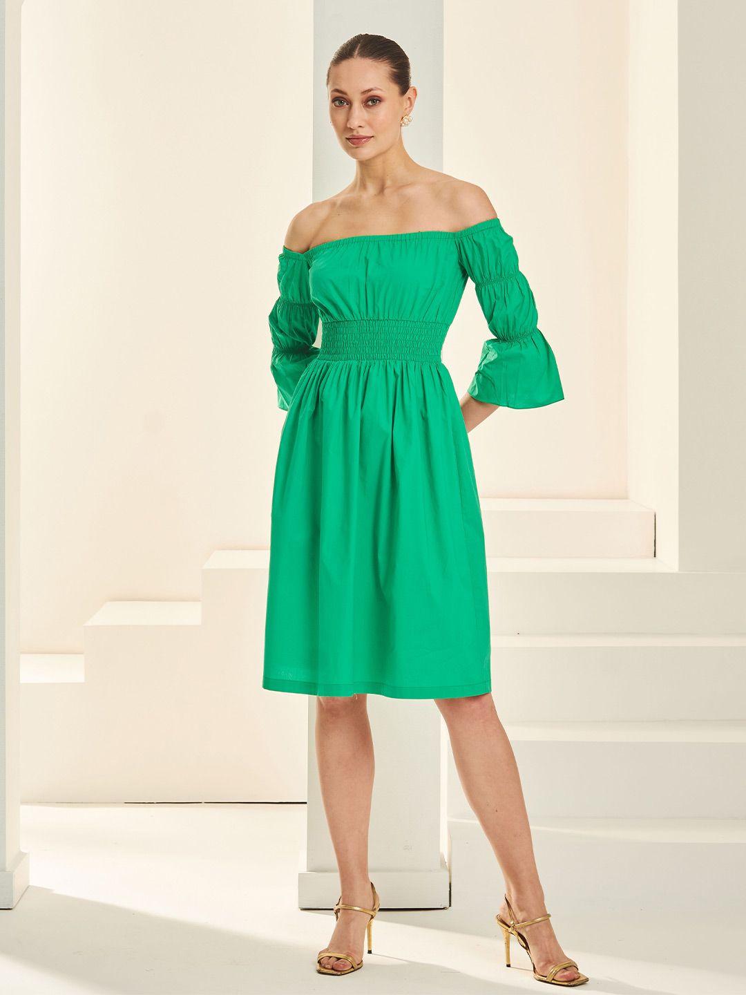 by the bay green off-shoulder dress