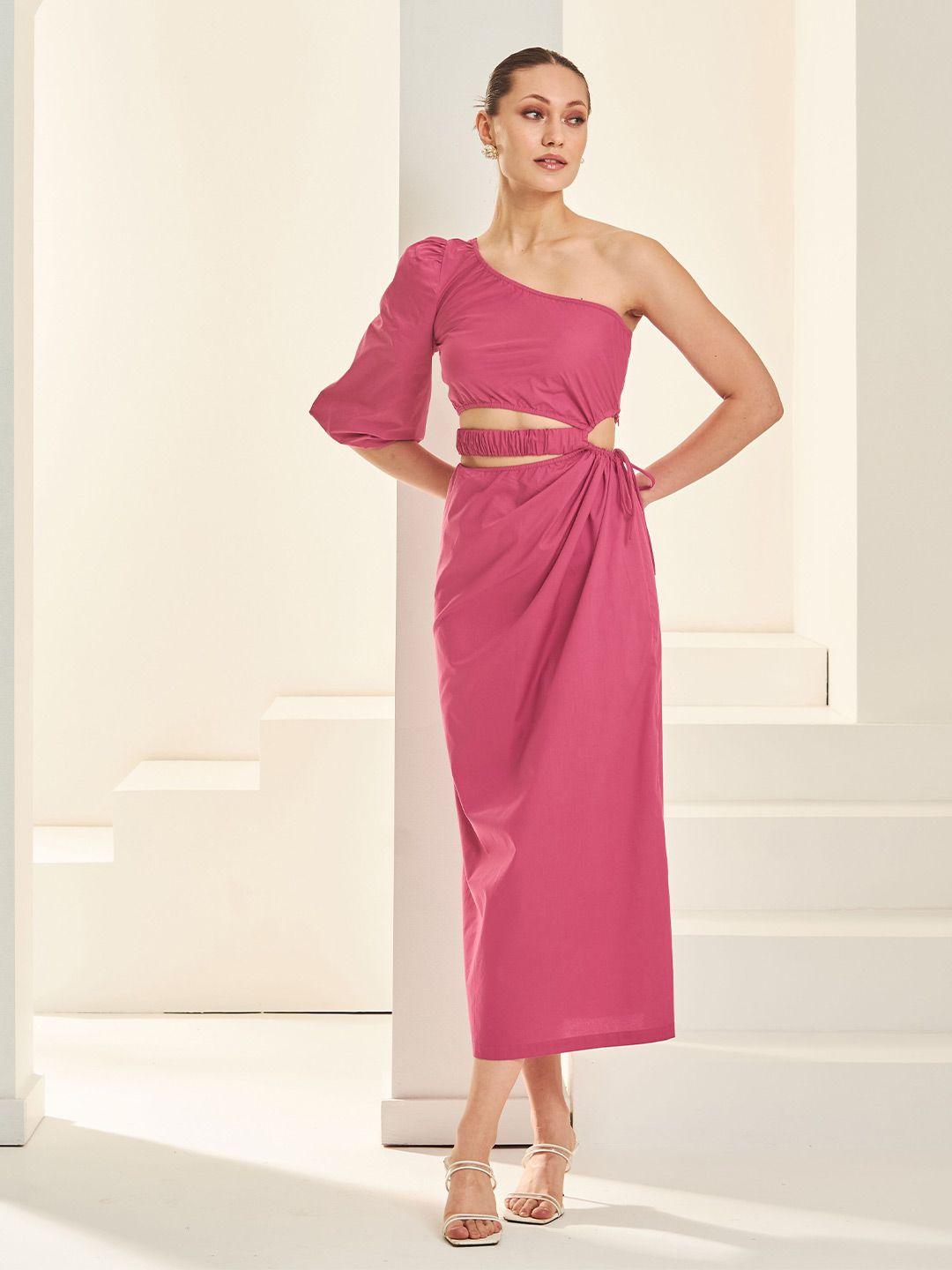 by the bay pink one shoulder maxi dress