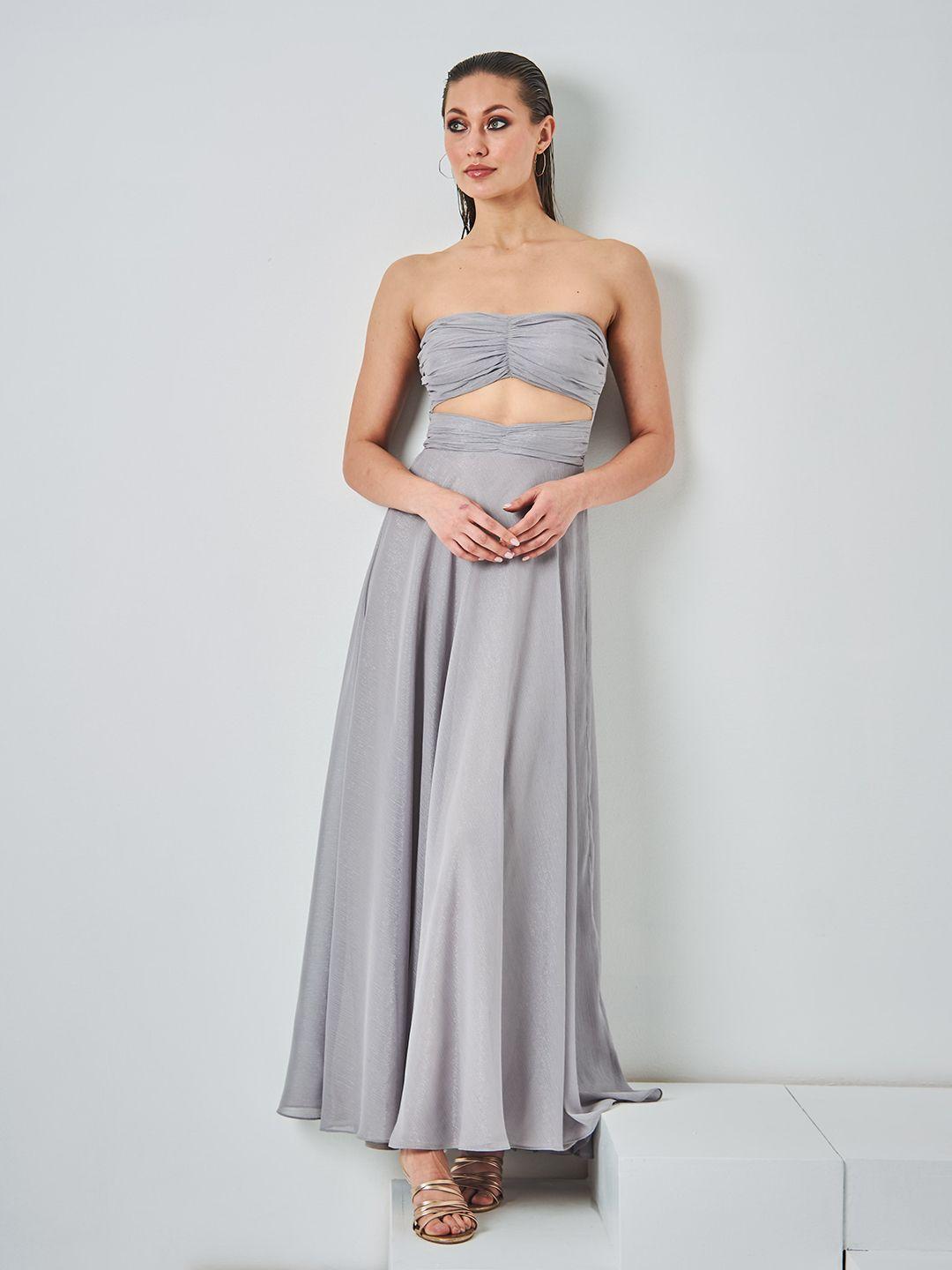 by the bay strapless maxi georgette dress