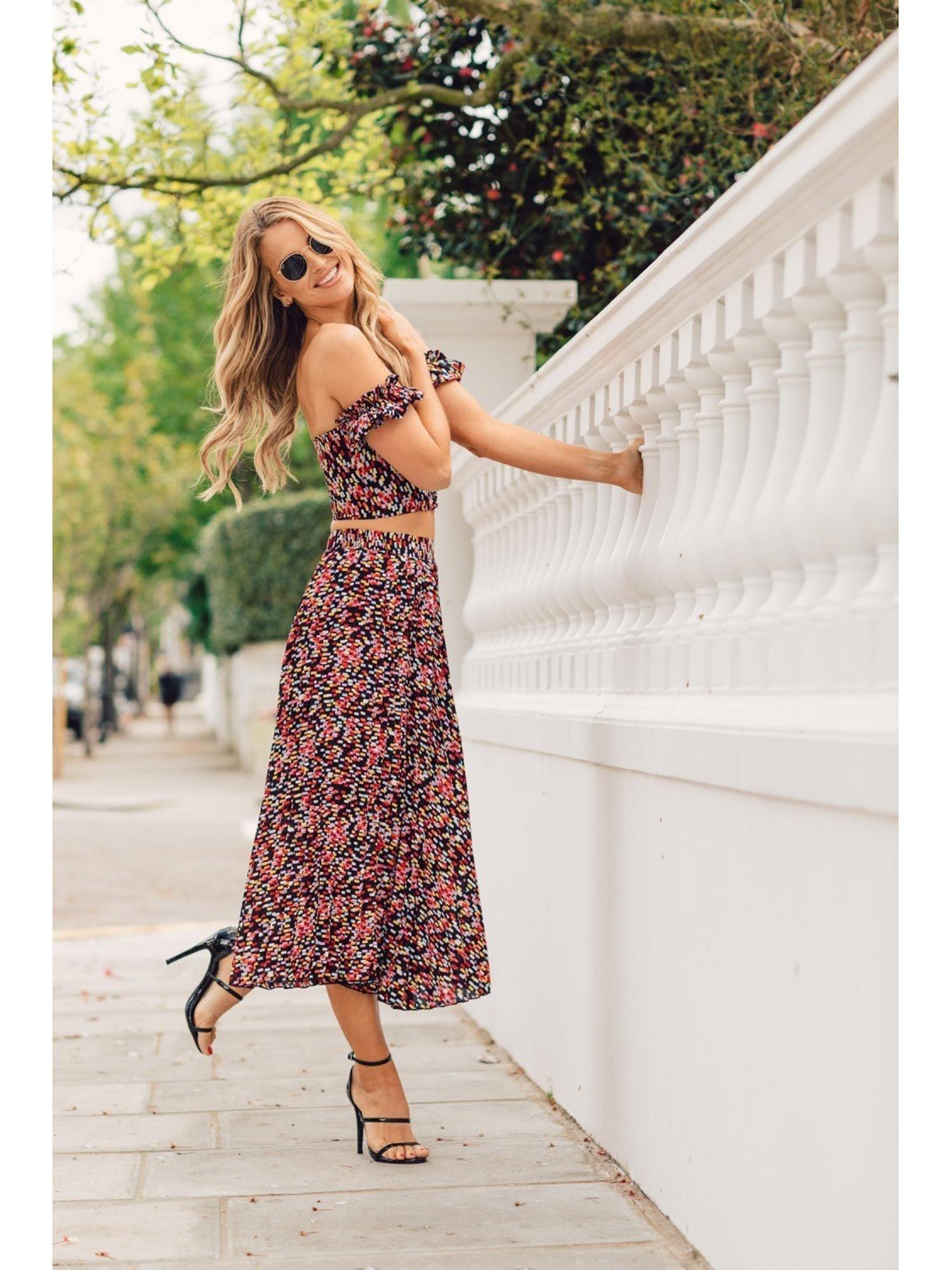 by vogue williams printed pleated midi skirt