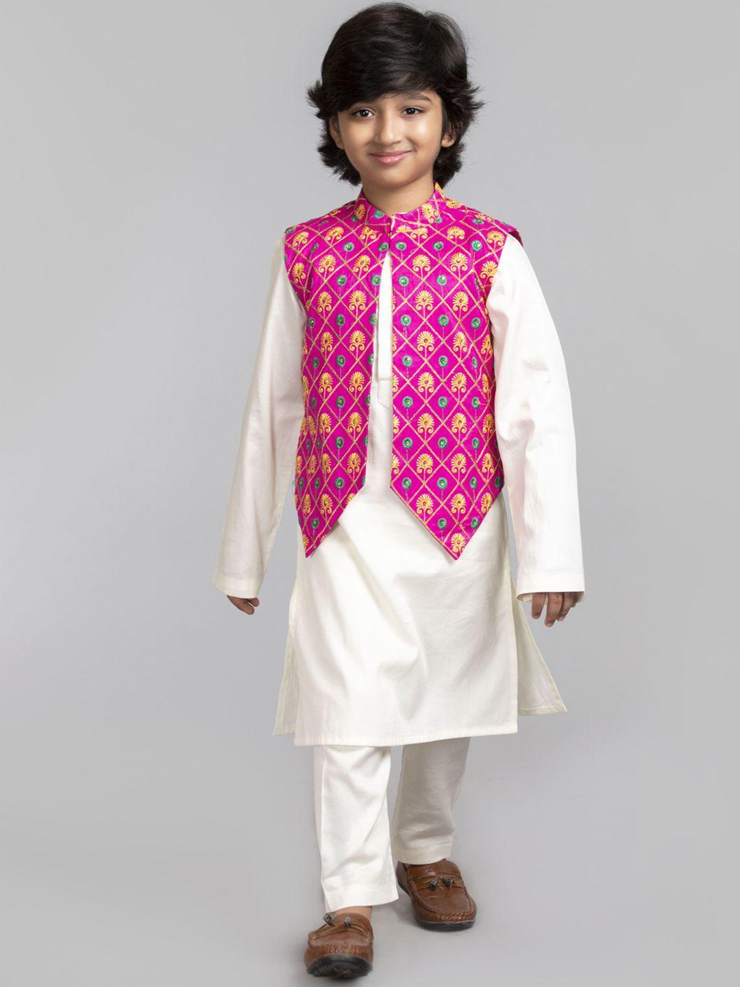 byb premium boys off white kurta with pyjama & jacket set