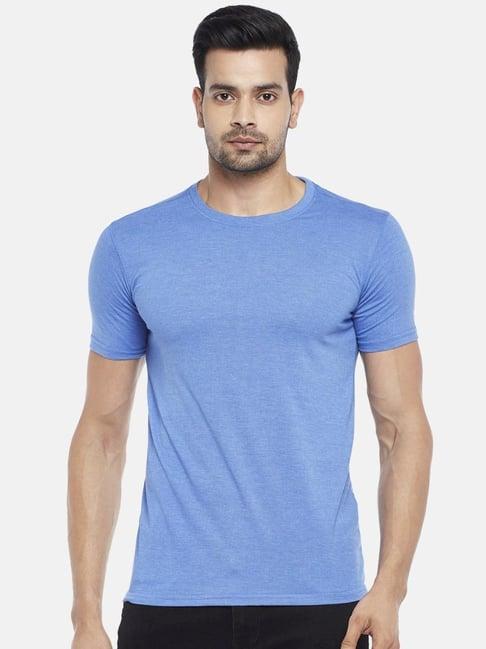 byford by pantaloons blue melange cotton regular fit t-shirt