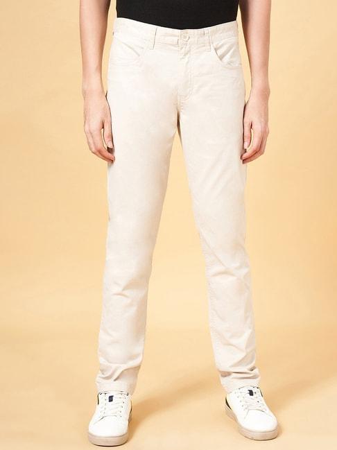 byford by pantaloons cream slim fit trousers