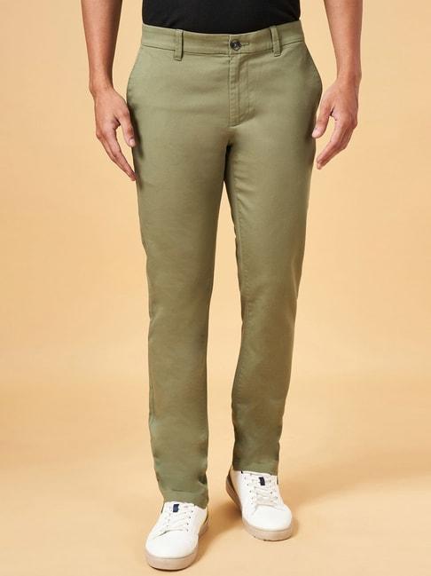 byford by pantaloons dusty green slim fit trousers