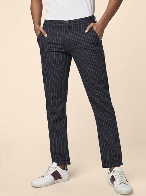 byford by pantaloons indigo cotton regular fit striped trousers