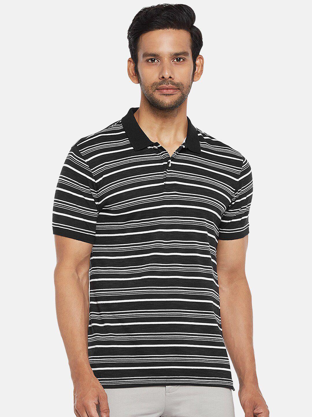 byford by pantaloons men black  white striped polo collar slim fit pure cotton t-shirt