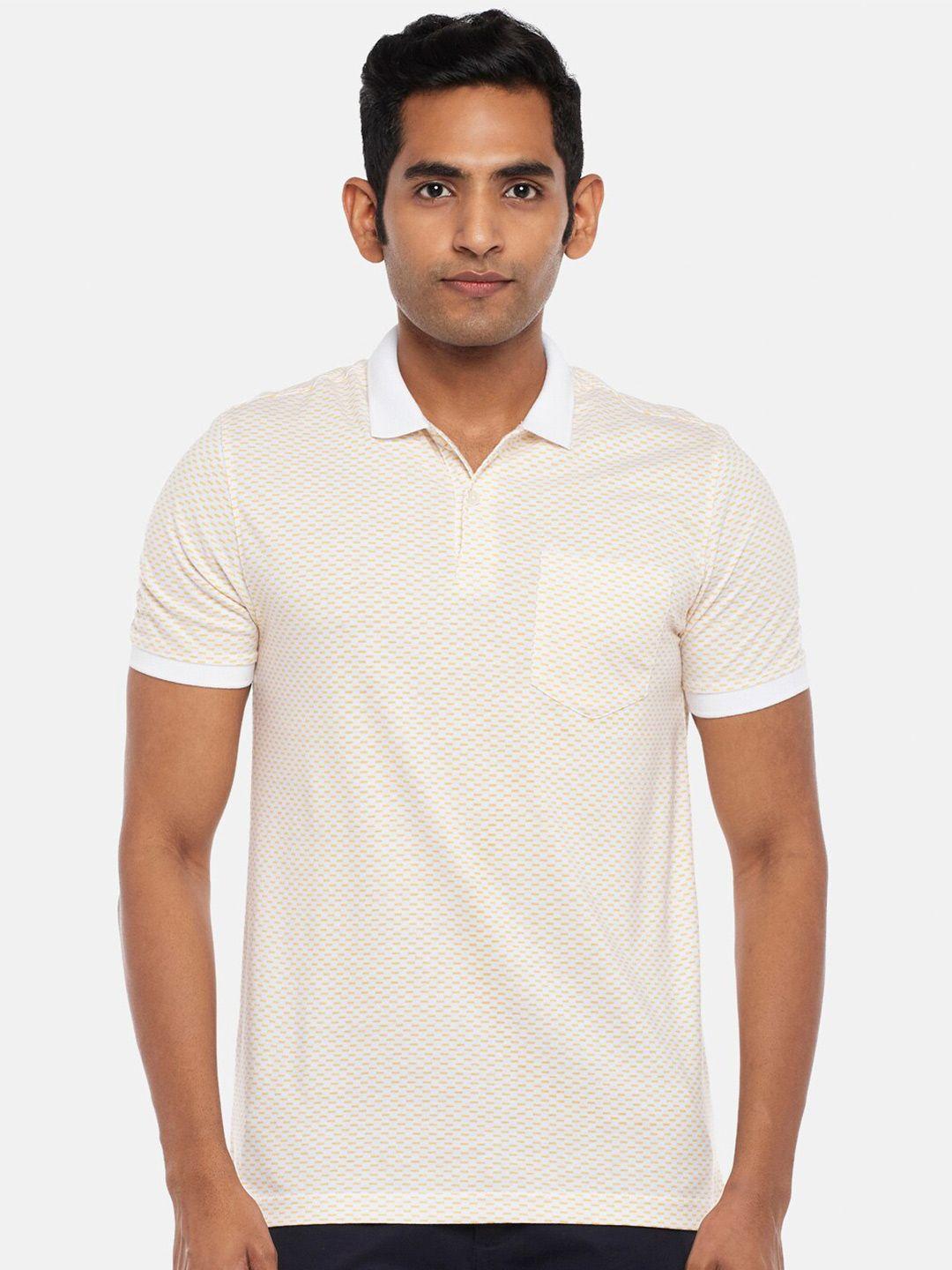 byford by pantaloons men cream-coloured printed polo collar slim fit t-shirt
