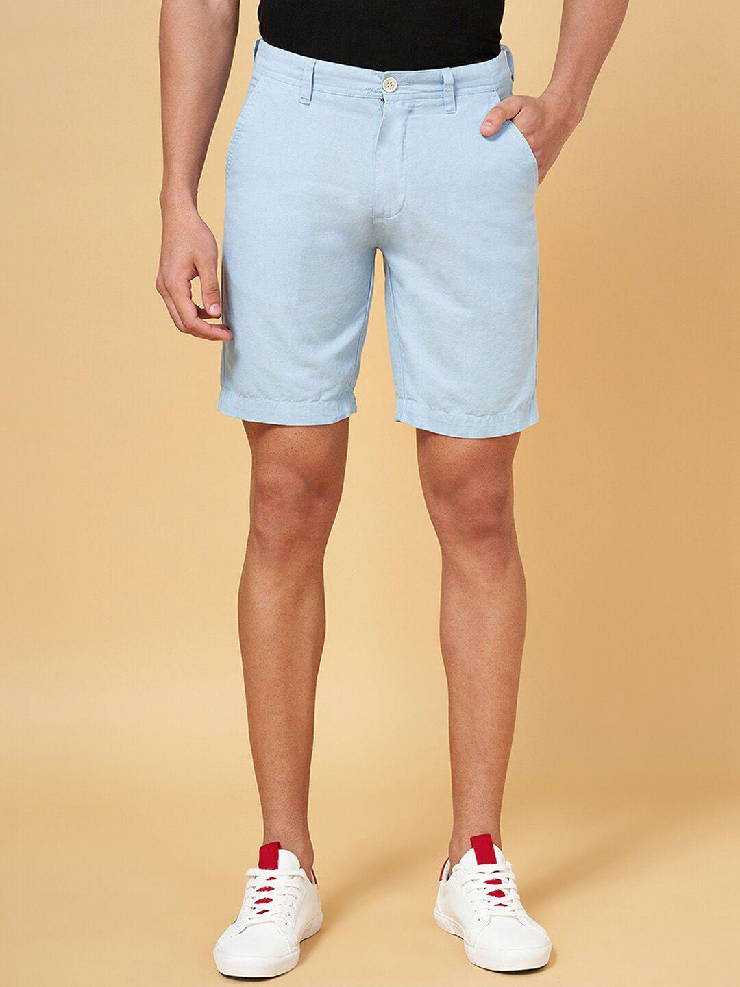 byford by pantaloons men mid rise cotton linen slim fit shorts