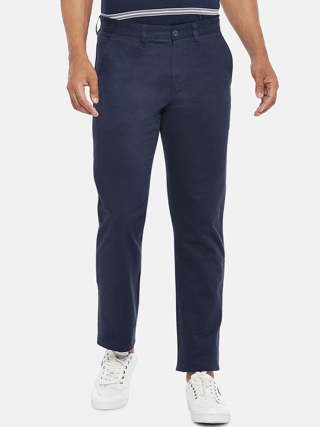 byford by pantaloons men navy blue pure cotton chinos trousers
