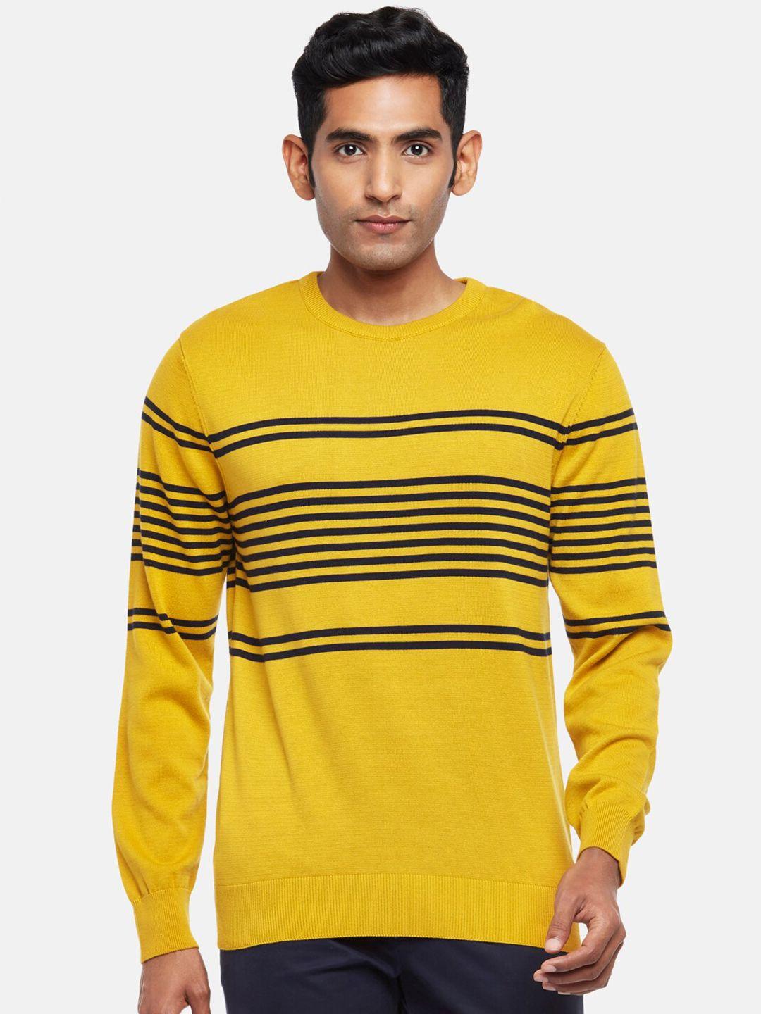 byford by pantaloons men yellow & black striped cotton pullover