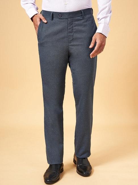 byford by pantaloons mid navy slim fit self pattern trousers