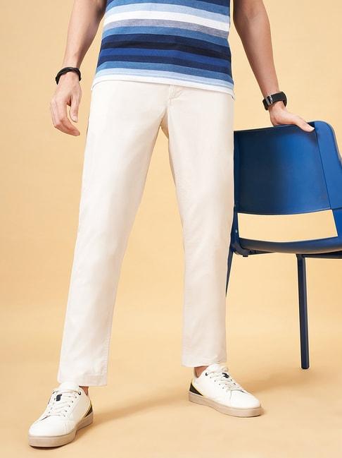 byford by pantaloons off white slim fit flat front trousers