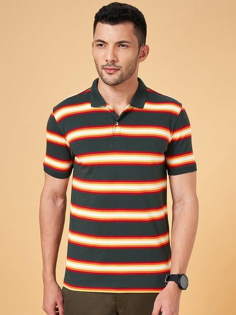 byford by pantaloons olive slim fit striped polo t-shirt