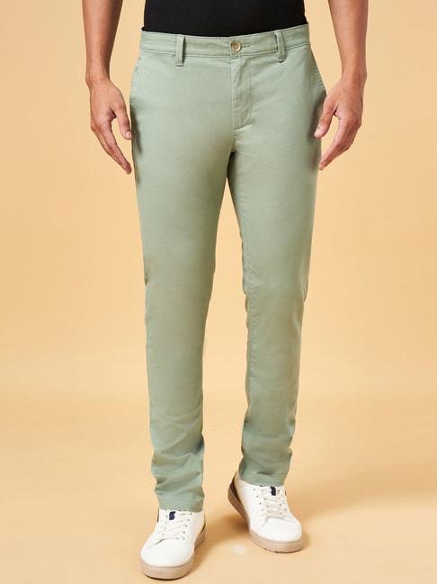 byford by pantaloons sea green slim fit trousers