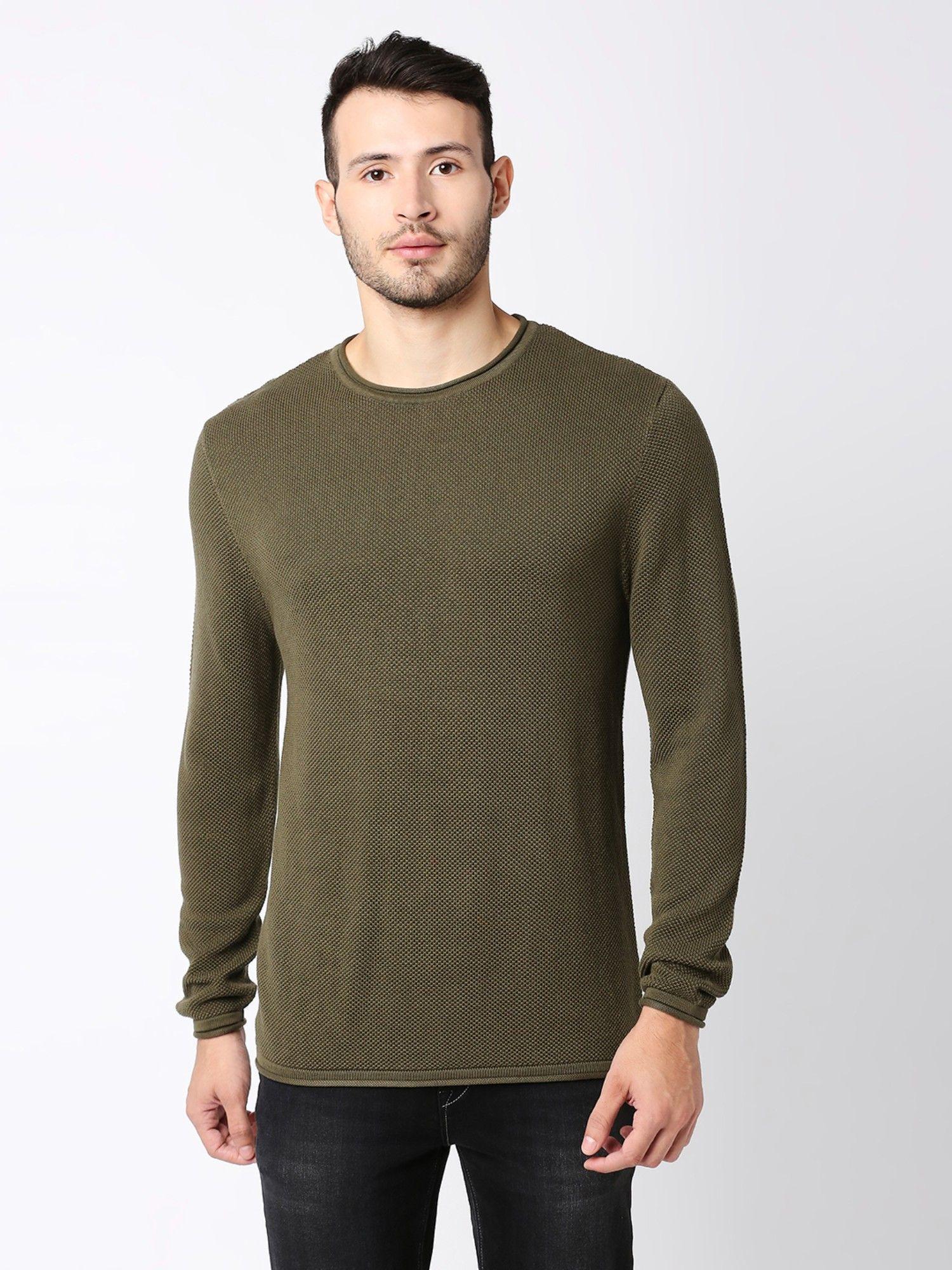 byford solid popcorn green sweater