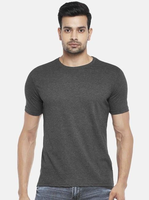 byford by pantaloons anthra melange cotton regular fit t-shirt