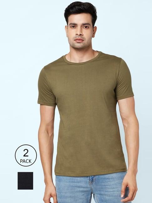 byford by pantaloons balck & green cotton regular fit t-shirt - pack of 2