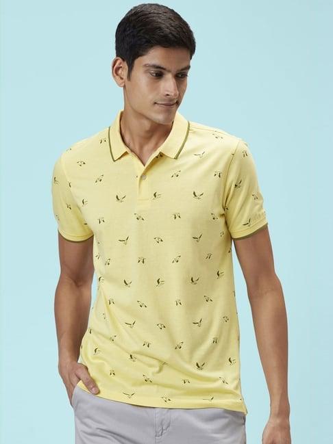 byford by pantaloons banana yellow slim fit printed polo t-shirt