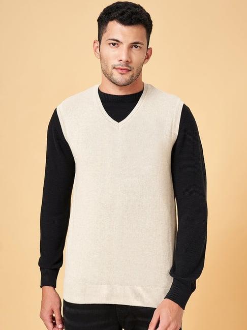 byford by pantaloons beige cotton slim fit self pattern sweater