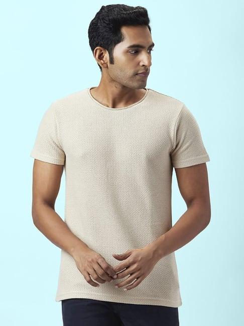 byford by pantaloons beige cotton slim fit t-shirt