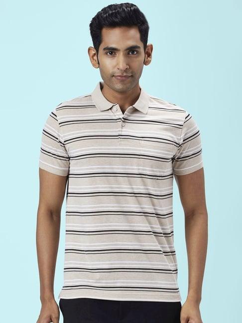 byford by pantaloons beige slim fit striped polo t-shirt