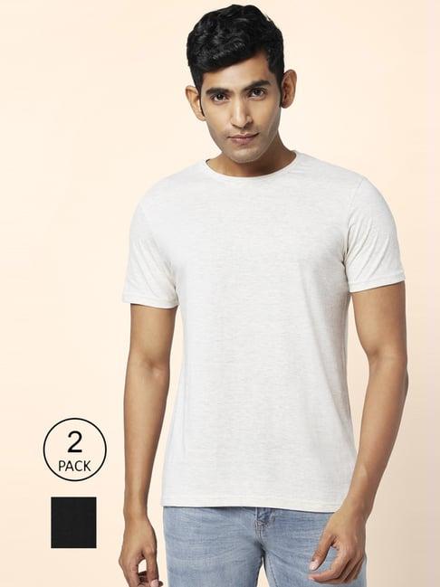 byford by pantaloons black & white cotton regular fit t-shirt - pack of 2