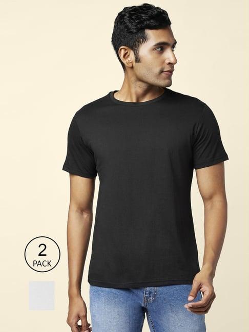 byford by pantaloons black & white cotton regular fit t-shirt - pack of 2