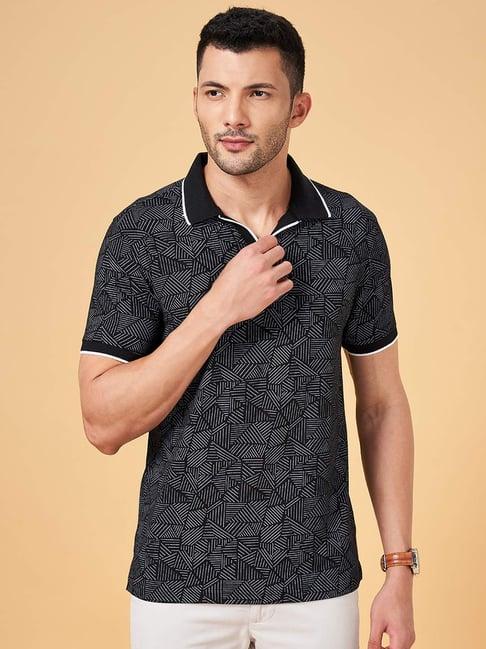 byford by pantaloons black slim fit printed polo t-shirt