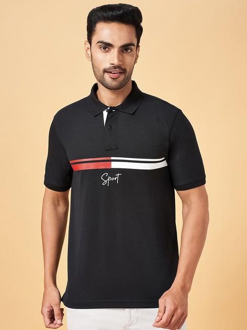 byford by pantaloons black slim fit printed polo t-shirt