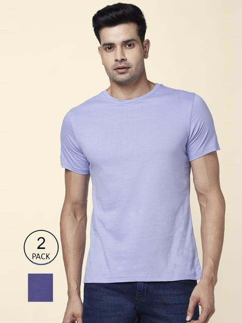 byford by pantaloons blue & navy cotton regular fit t-shirt - pack of 2