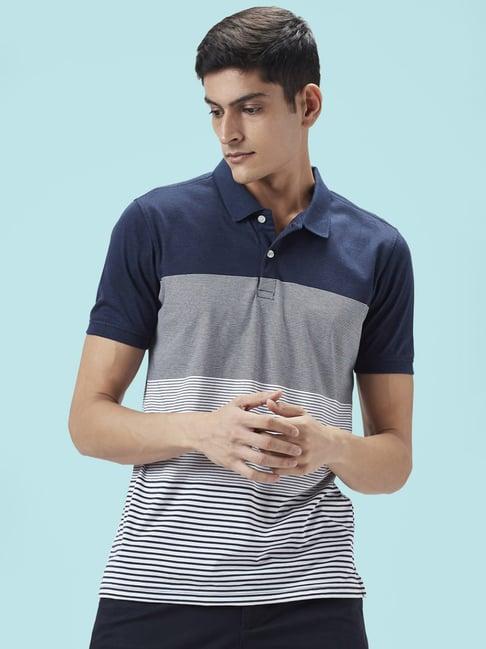 byford by pantaloons blue slim fit colour block polo t-shirt