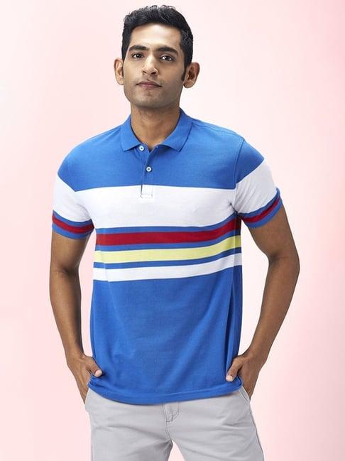 byford by pantaloons blue slim fit striped polo t-shirt