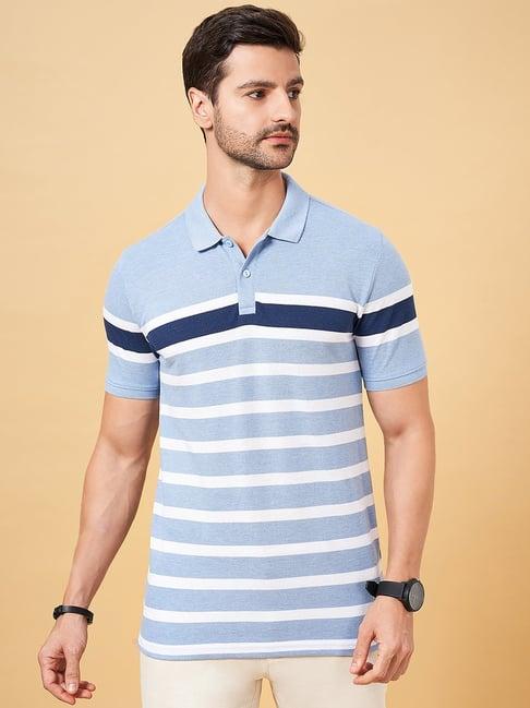 byford by pantaloons blue slim fit striped polo t-shirt