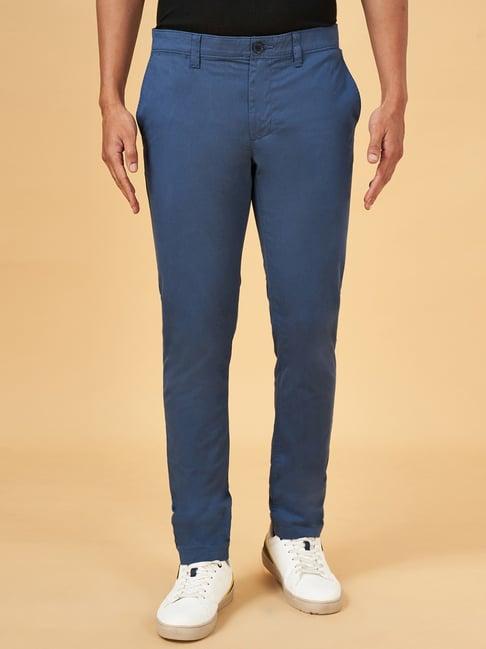 byford by pantaloons blue slim fit trousers