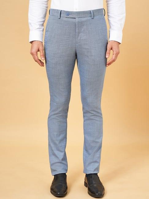 byford by pantaloons bright cobalt slim fit texture trousers