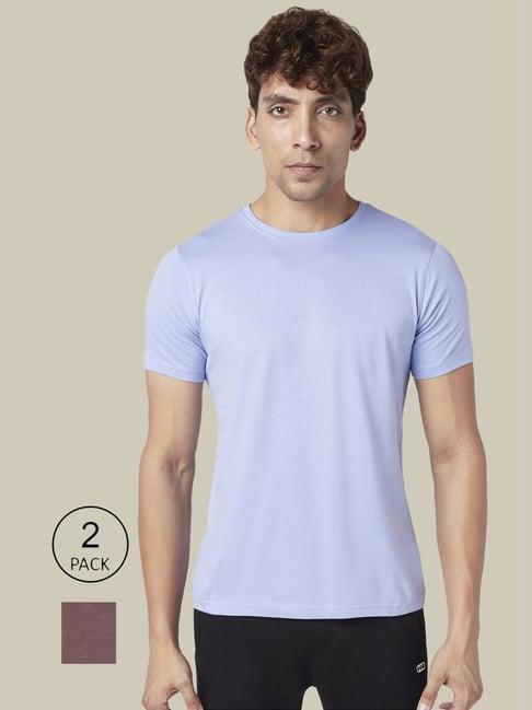 byford by pantaloons brown & blue cotton regular fit t-shirt - pack of 2