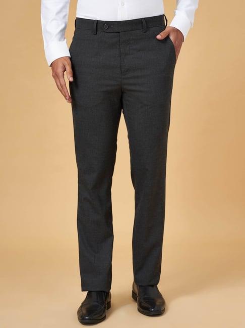 byford by pantaloons charcoal slim fit self pattern trousers