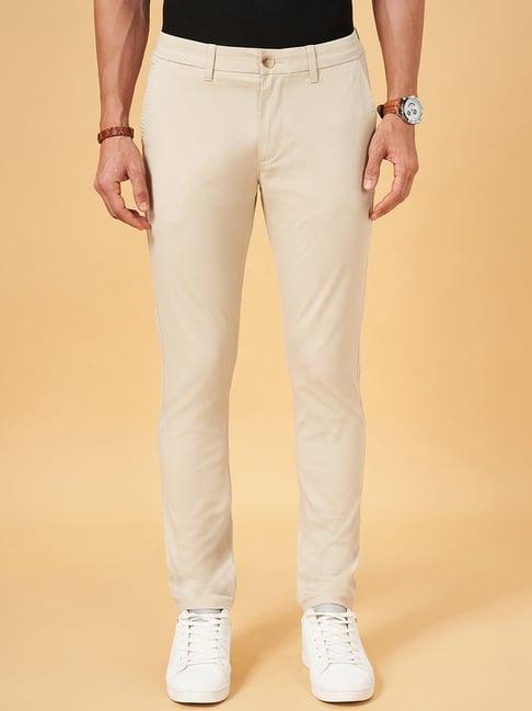 byford by pantaloons cream pearl slim fit printed trousers