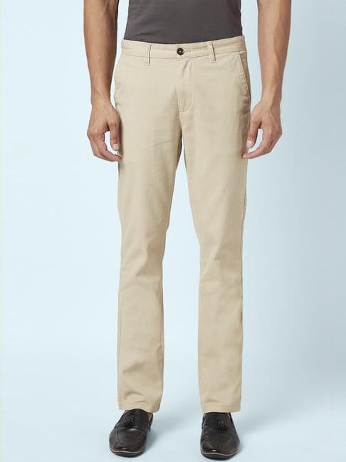 byford by pantaloons cream regular fit trousers