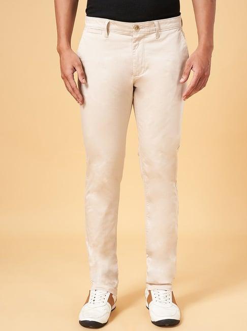 byford by pantaloons cream slim fit trousers