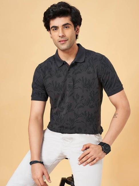 byford by pantaloons dark grey slim fit printed polo t-shirt