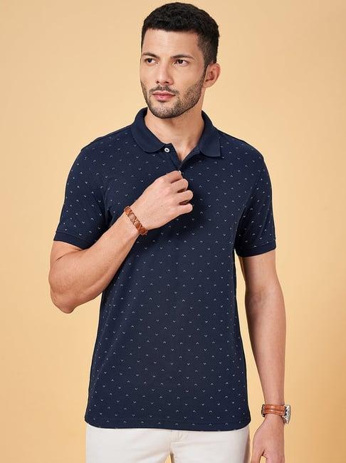 byford by pantaloons dark navy slim fit printed polo t-shirt