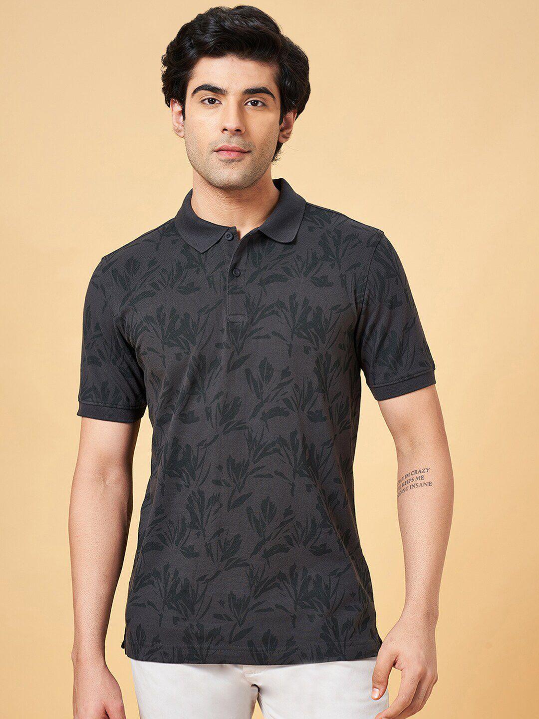 byford by pantaloons floral printed cotton polo collar slim fit t-shirt