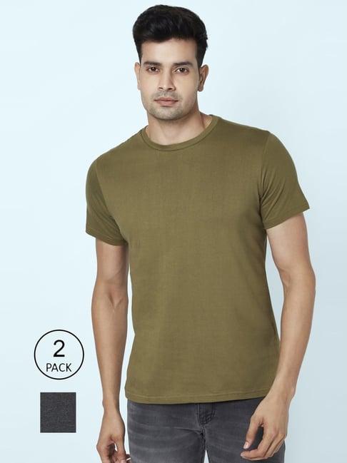 byford by pantaloons green & grey cotton regular fit t-shirt - pack of 2